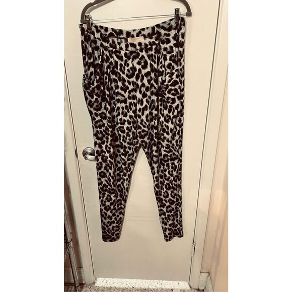 Michael Kors Black Gray Leopard Print Polyester Harem Pants Size M - Picture 1 of 9